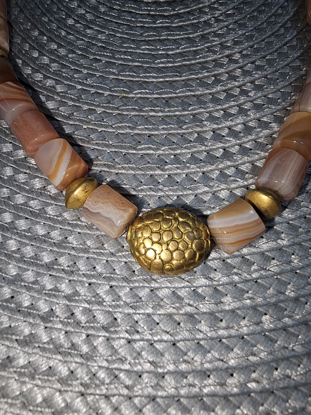 Gold Accent Peach Beaded Necklace - Picture 4 of 6